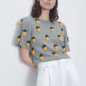 Zara Sweaters | Zara TRF Steel Grey Knit Pineapple Sweater | Color: Gray/Yellow | Size: S | Fashiongoodies's Closet